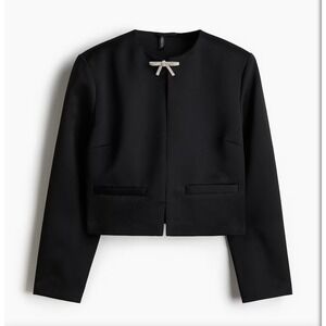 Divided Black Jacket Womens Large Waist Length Rhinestone Bow Brooch H&M Capsule